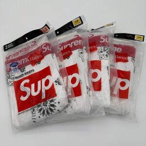 Supreme Hanes Bandana Boxer Briefs 2 Pack White Red Mens L/G M/M